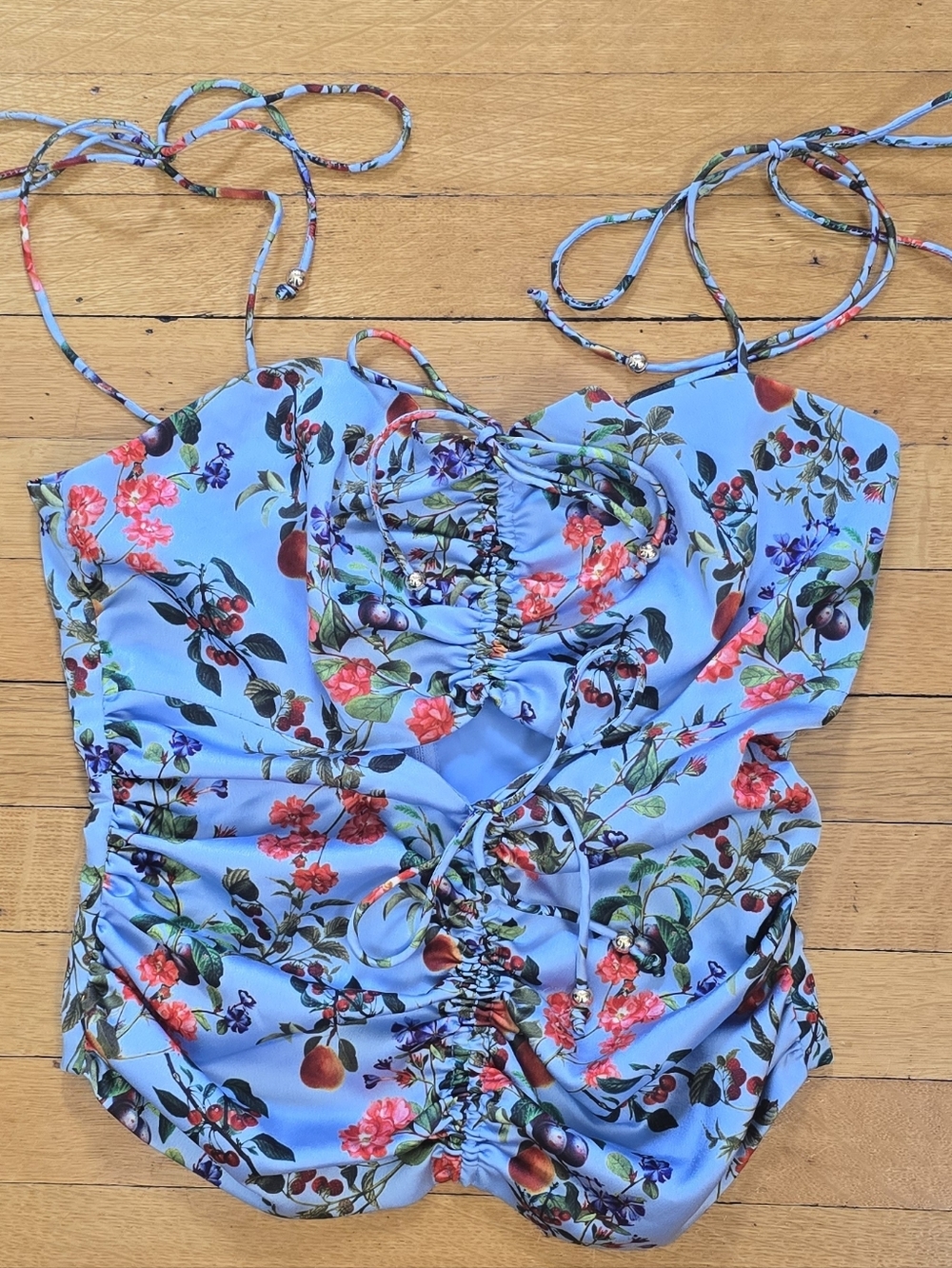 NWT, Finders Keepers, Nina Ruched Cutout Top, Blue Vine, Women's XS